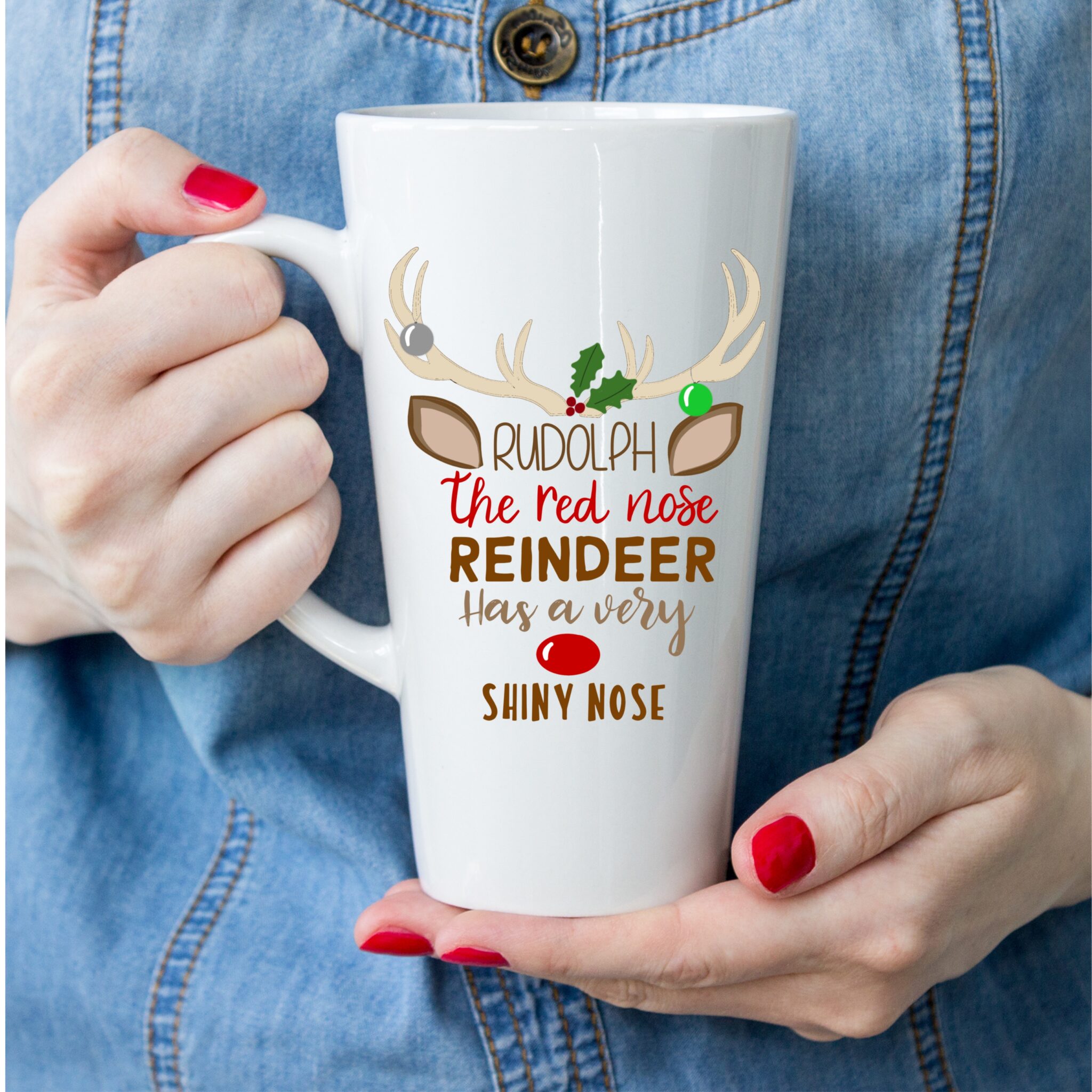 Rudolph's Shiny Nose latte mug - Crafty Badger