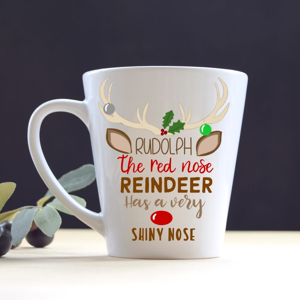 Rudolph's Shiny Nose latte mug - Crafty Badger